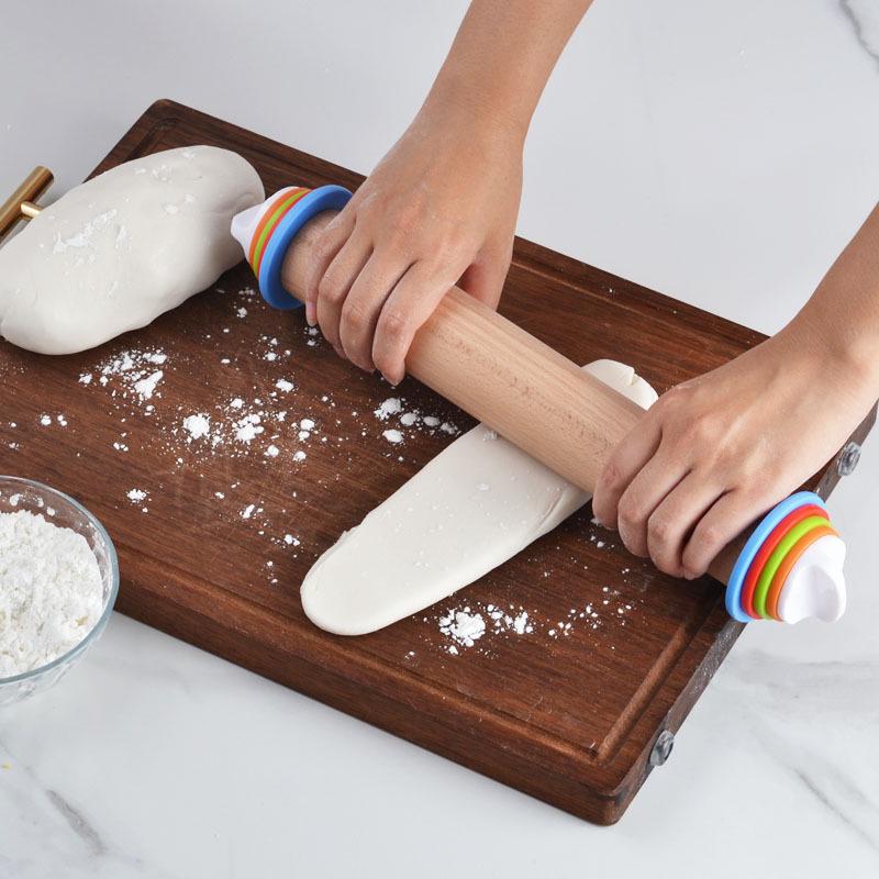 Adjustable Stainless Steel and Beech Wood Rolling Pin - Thickness Control for Dough Kneading