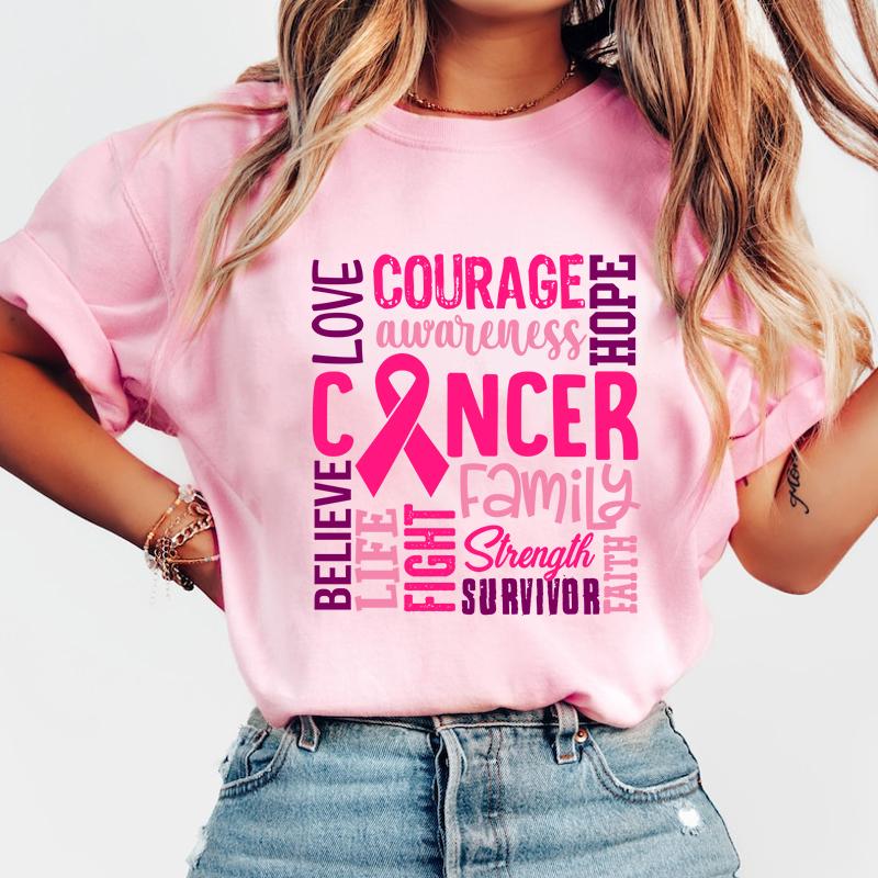 Hot Breast Cancer Awareness Cancer Letter Printed T Shirts Women Casual Short Sleeve Summer Tops
