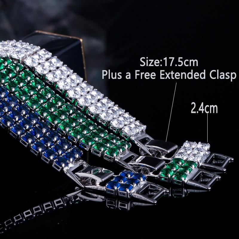 Элегантный широкий свадебный серебристый теннисный браслет CMM изумрудного цвета с кубическим цирконием