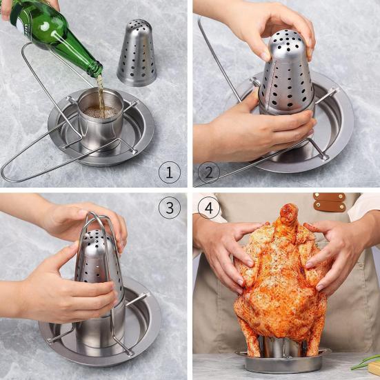 Подставка для запекания курицы из пивной банки с контейнером для ароматизации Жаровня для птицы из нержавеющей стали для гриля и духовки Подставка для ароматизации пива и специй