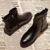 Модные рабочие женские ботильоны с круглым носком, кожаные короткие туфли для женщин, элегантные с низким каблуком, ботинки черного цвета по акции Y2k