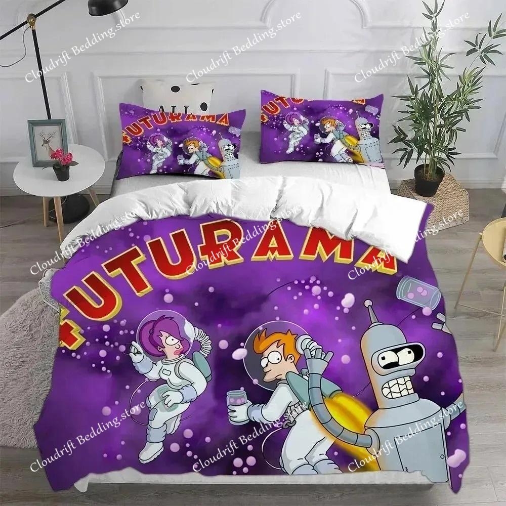Мультяшная пододеяльник Наволочка Постельное белье Futurama Взрослые Мальчики Девочки Украшение спальни Детский Подарок Односпальный Двуспальный King Size