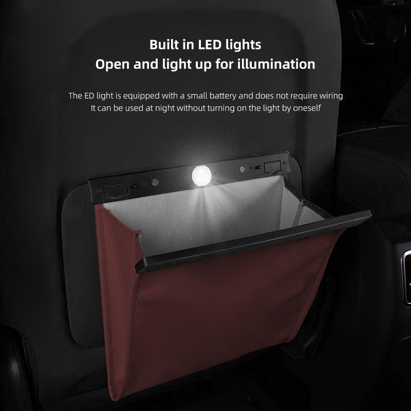 UBFMQ1 Seat Back Storage Bag Magnetic Open PU Leather Garbage Trash Bin Pocket Organizer Car Accessories Key For Tesla Model 3 Y X Coil