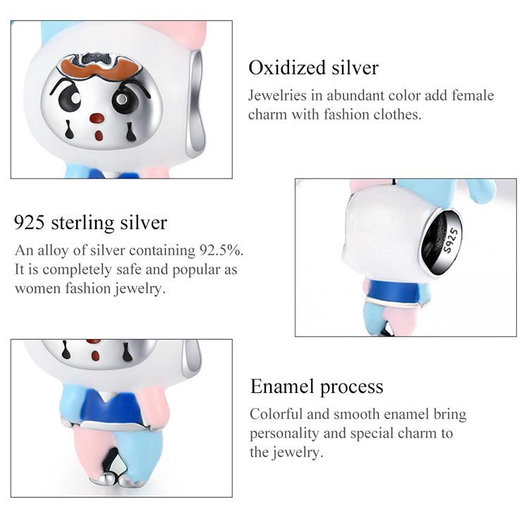 WOSTU Lively Fun Clown Blue Pink Costume 925 Sterling Silver Beads Fit Bracelet Bangle Fine Jewelry