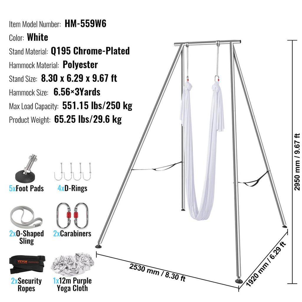 Aerial Yoga Frame & Yoga Hammock, 9.67 ft Height Professional Yoga Swing Stand Comes with 6.6 Yards Aerial Hammock, Max 551.15 lbs Load Capacity Yoga