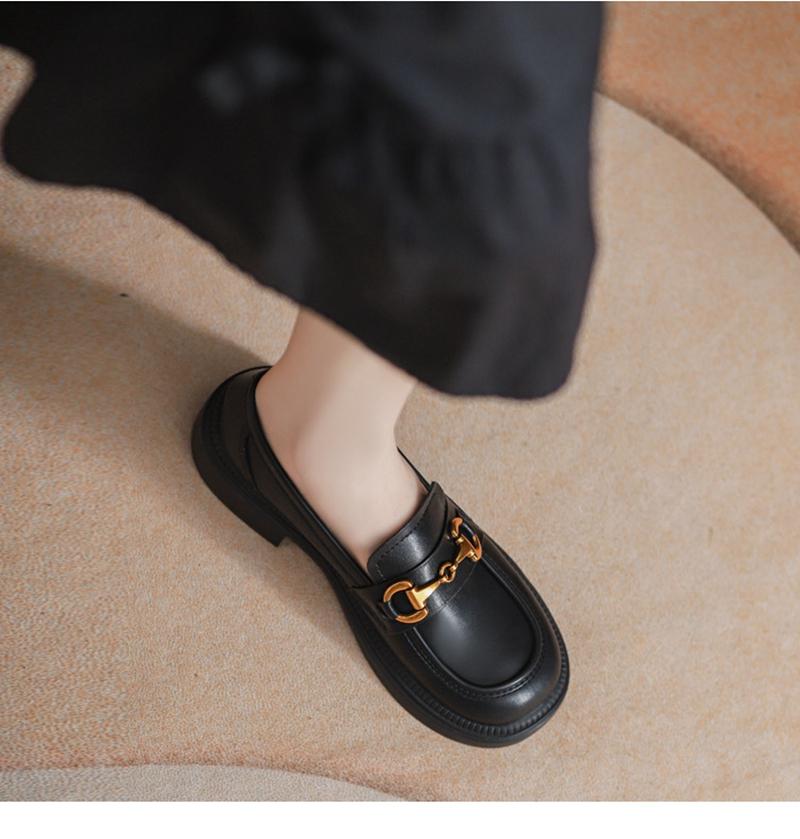 One foot classic buckle JK women's single shoes black leather shoes Le Fu shoes