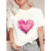 Oversized T Shirt Black Pink Watercolor Heart Print Casual Wear For Women
