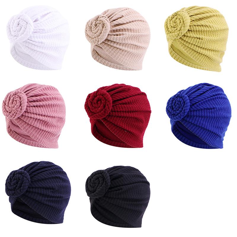 1PC Women Headscarf Breathable Decor Headwrap Fashion Solid Color Elegant Turban Hat Top Flower Sunscreen Hijab