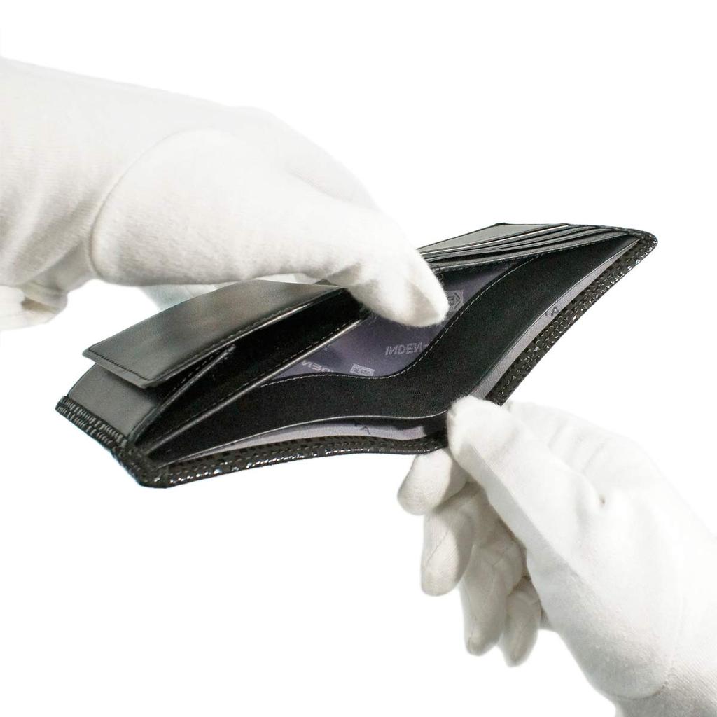 Inden Bifold Bill Compartment Box Type Coin Black Background X Black Small Checkered Pattern [Indenya] Wallet, S, Purse, Deerskin, Lacquer,