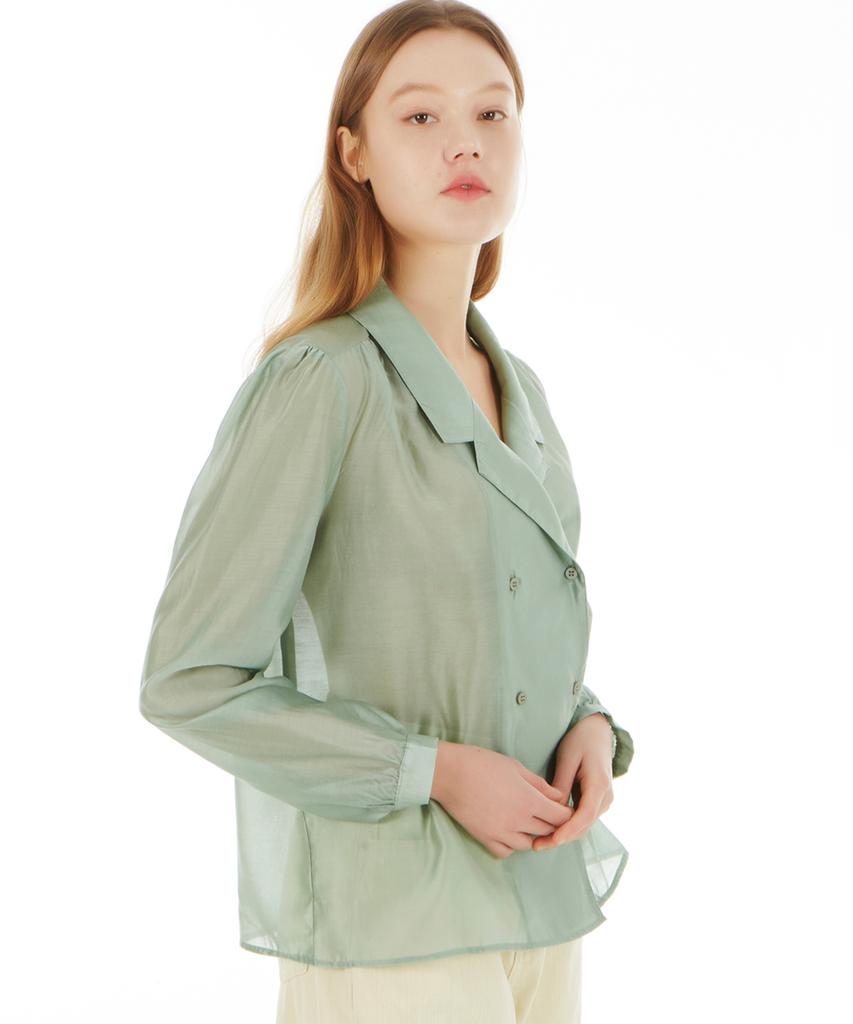 UNKNOWN PLANET Double Shirring Blouse Green