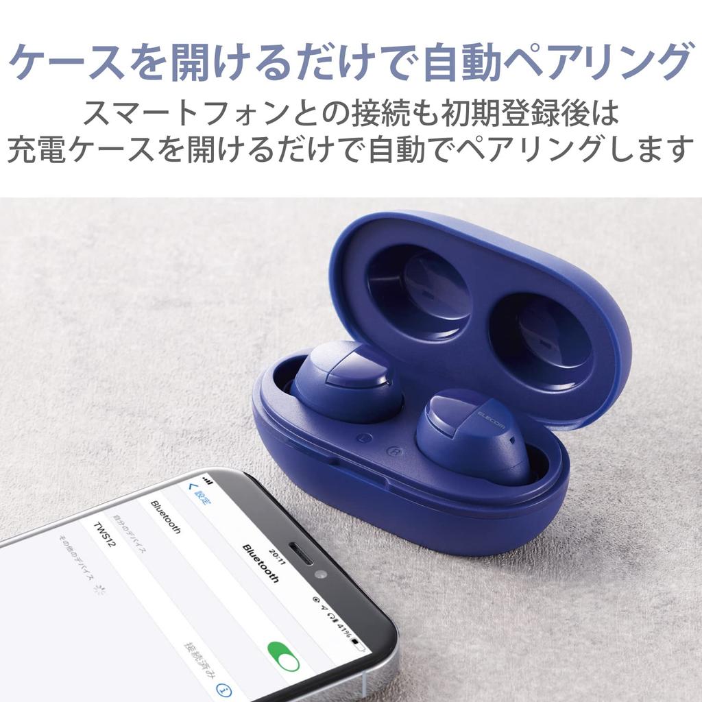 Elecom Bluetooth True Wireless AAC Компактные 5.0 Внутриканальные наушники-вкладыши, Совместимые, Синие, LBT-TWS12BU,
