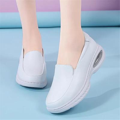 Женские лоферы из натуральной кожи на танкетке, повседневная обувь для ходьбы, рабочие балетки для медсестер, дышащие и удобные, обувь для медсестер, мягкая подошва