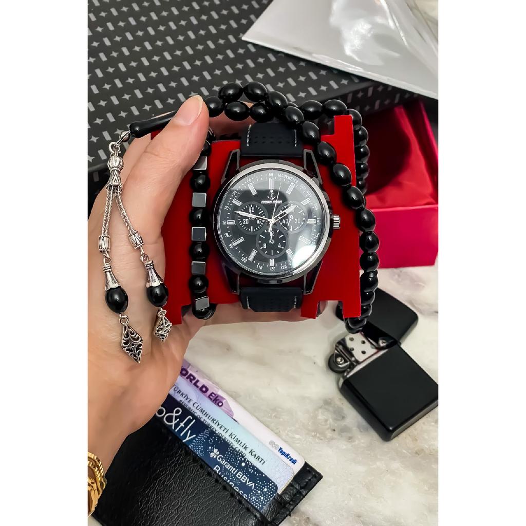 Men's Watch Card Holder Belt Wallet Prayer Beads Bracelet Suit Combination Set Gift For Lovers Engagement Special