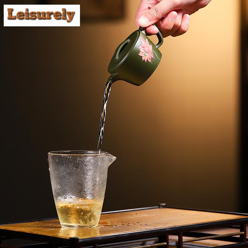 90 мл чайник из фиолетовой глины Исин, мастер ручной работы, цветной рисунок лотоса, большой калибр, чайник из сырой руды, зеленый глиняный чайник, чайный набор «Цзыша»