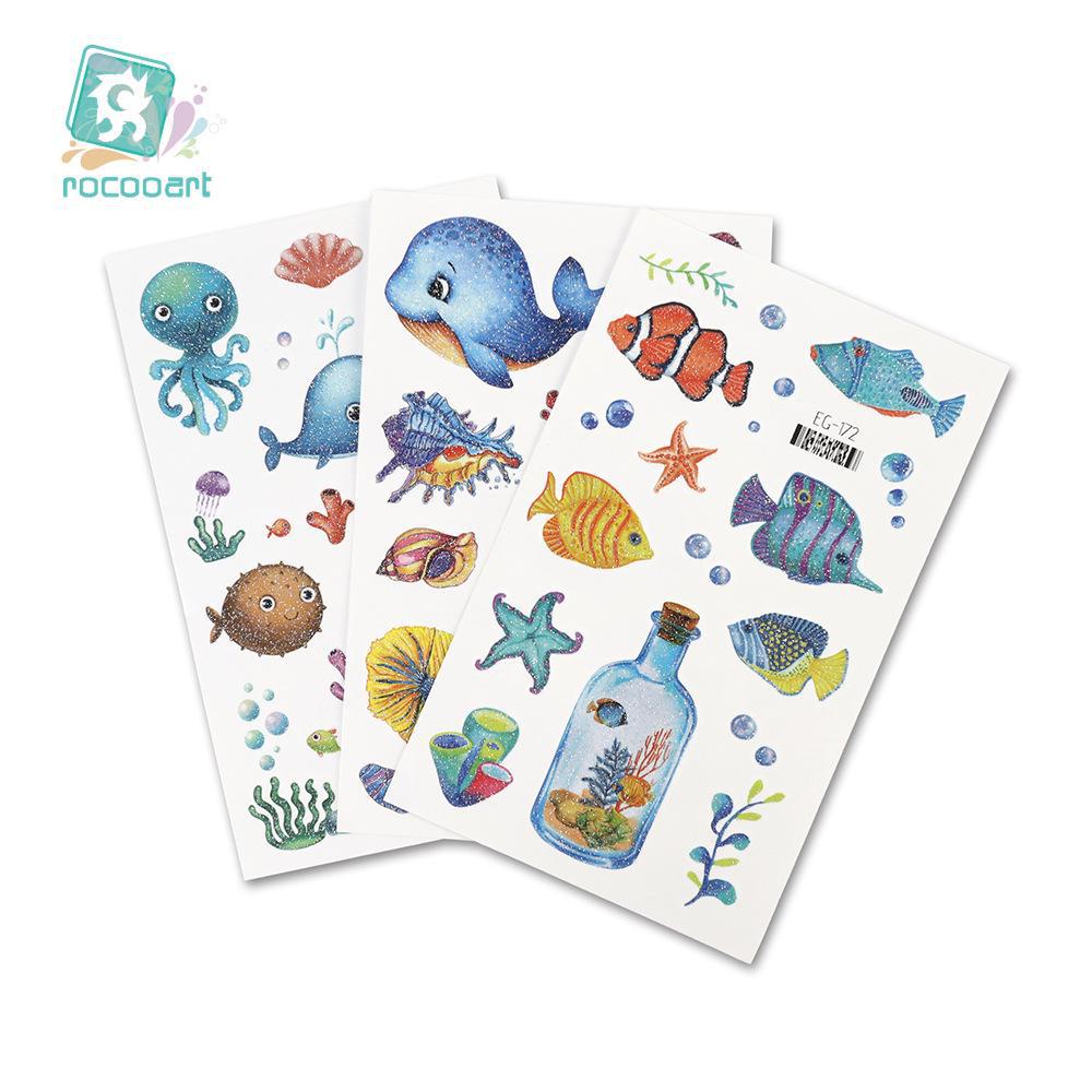 2023 Ruikalong водонепроницаемые блестящие морские животные мультфильм татуировки наклейки для детей