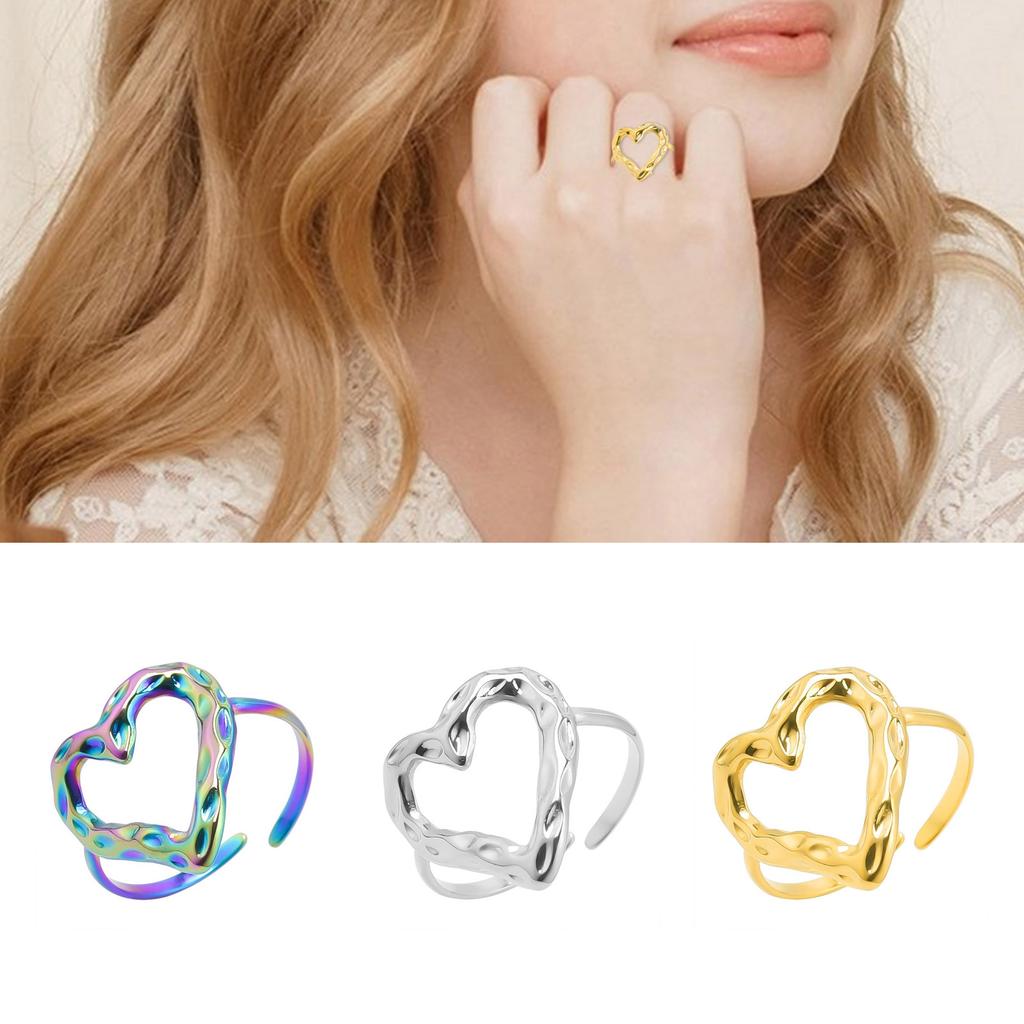 Adjustable Heart Shaped Rings Jewelry Stainless Steel Sweetheart Rings Open Adjustable Rings Jewelry for Fashionistas