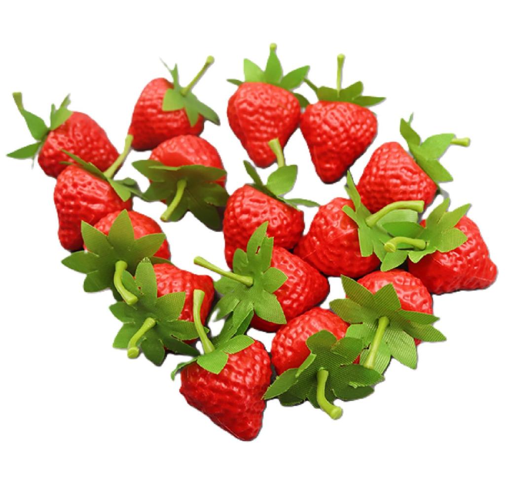 seimeinoki Fruit Set of Food Sample Strawberries with Lifelike Fake Fruit Cute Photography DIY Fruit Cake Vase Filler Models, 60, Stems, Decorations,