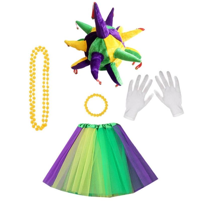 Ободок-колпак клоуна, нос клоуна, юбка клоуна, костюм, аксессуары для костюма клоуна на Хэллоуин для женщин, девочек, косплей-вечеринок