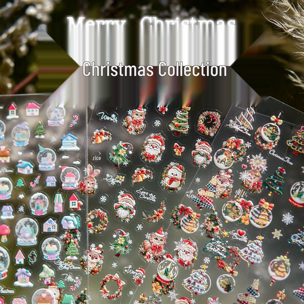 Tomoni 3D Winter Nail Stickers: Kids' Christmas Tree & Metal Ornament Designs