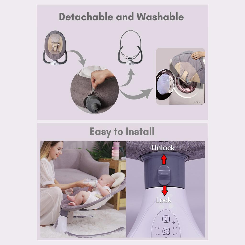 Putybudy S-Y608 Моторизованные детские качели для младенцев Детский качалка 4 скорости, 4 таймера и 12 предустановок