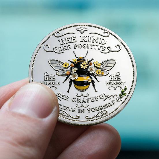 Bee Kind Positivity Commemorative Coin Motivational Bee Challenge Coin Double-Sided Inspirational Collectible Token Gift for Friends Family