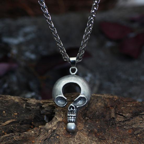 Ожерелье ювелирные изделия в стиле панк Винтаж серебряный цвет вопросительный знак череп кулон украшение на шею ювелирные изделия