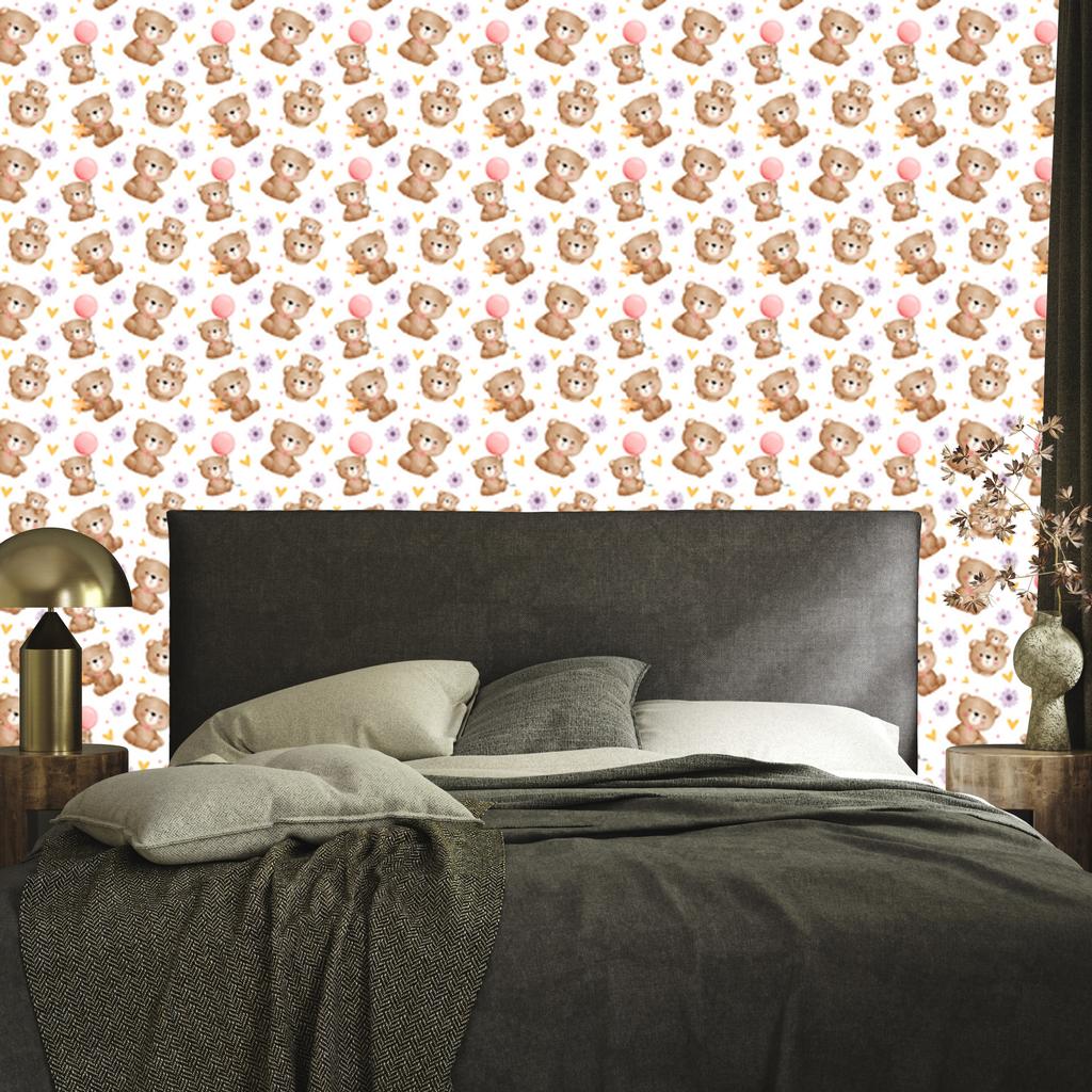 Bear Wallpaper White, Cream and Beige for Living Room and Bedroom 50x1000