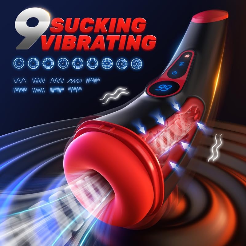 APP Control Automatic Male Masturbators Cup Penis Pump with 9 Sucking Vibrating Heating Blowjob Mens Sex Toy LCD Display for Men