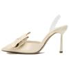 Comfortable Versatile Bow Decorated Pointed Toe Open Back Mule High Heels Women High Heels White 12252510001-38