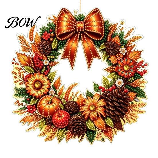 Clear Pattern Ornament Fall Pumpkin Sunflower Wreath Hanging Decor, Acrylic Hand Painted Elegant Holiday Window Ornament, Thanksgiving