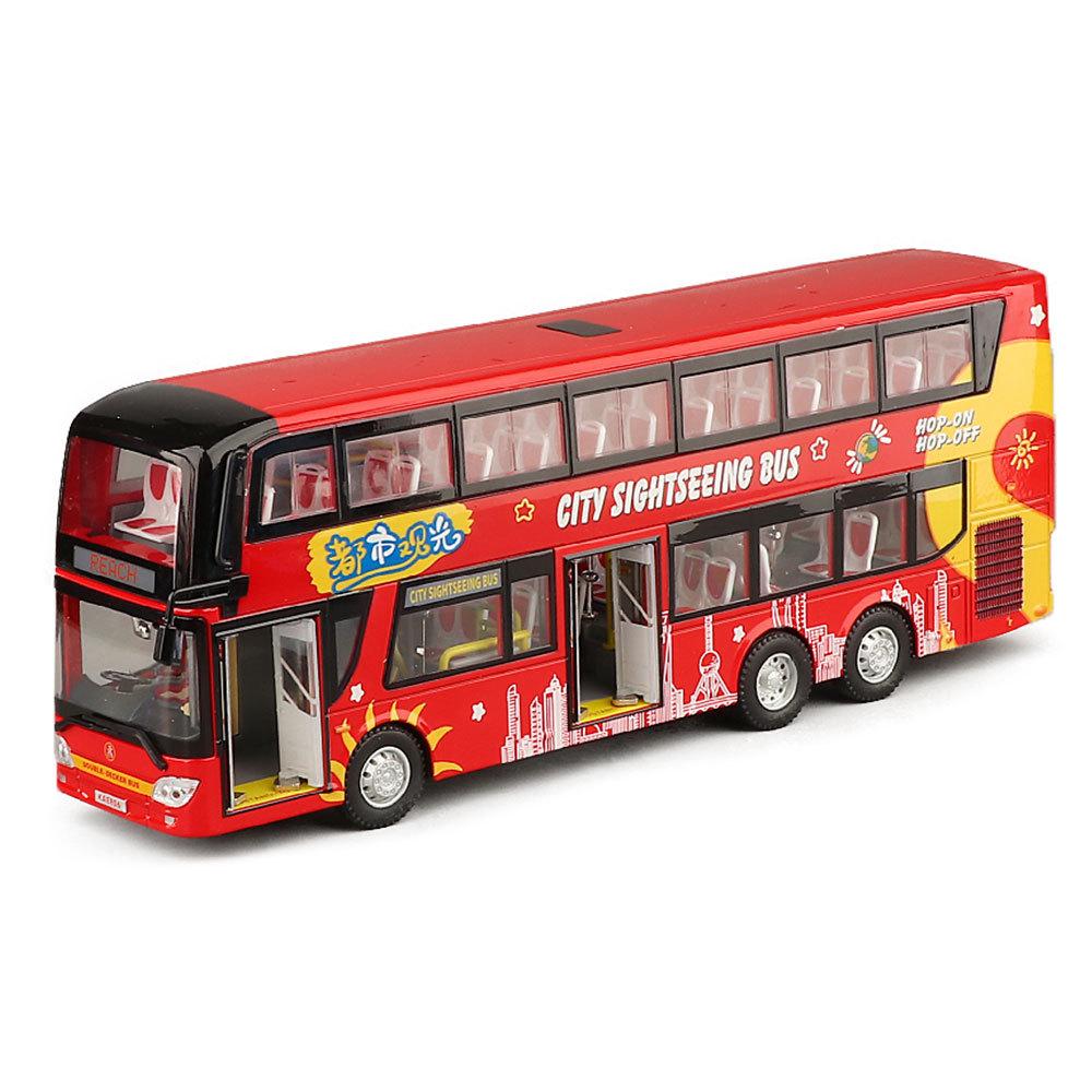 1:Игрушечный двухэтажный автобус, масштаб 1:42, модель автомобиля City Sightseeing из металлического сплава, с механизмом оттягивания, со звуком и светом, коллекция для мальчиков, детей