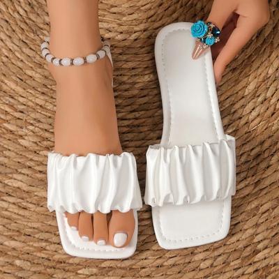 Летние плоские шлепанцы больших размеров 2025 Модная женская обувь Слипоны Женские шлепанцы Горячая распродажа Квадратный носок Повседневные шлепанцы Женские