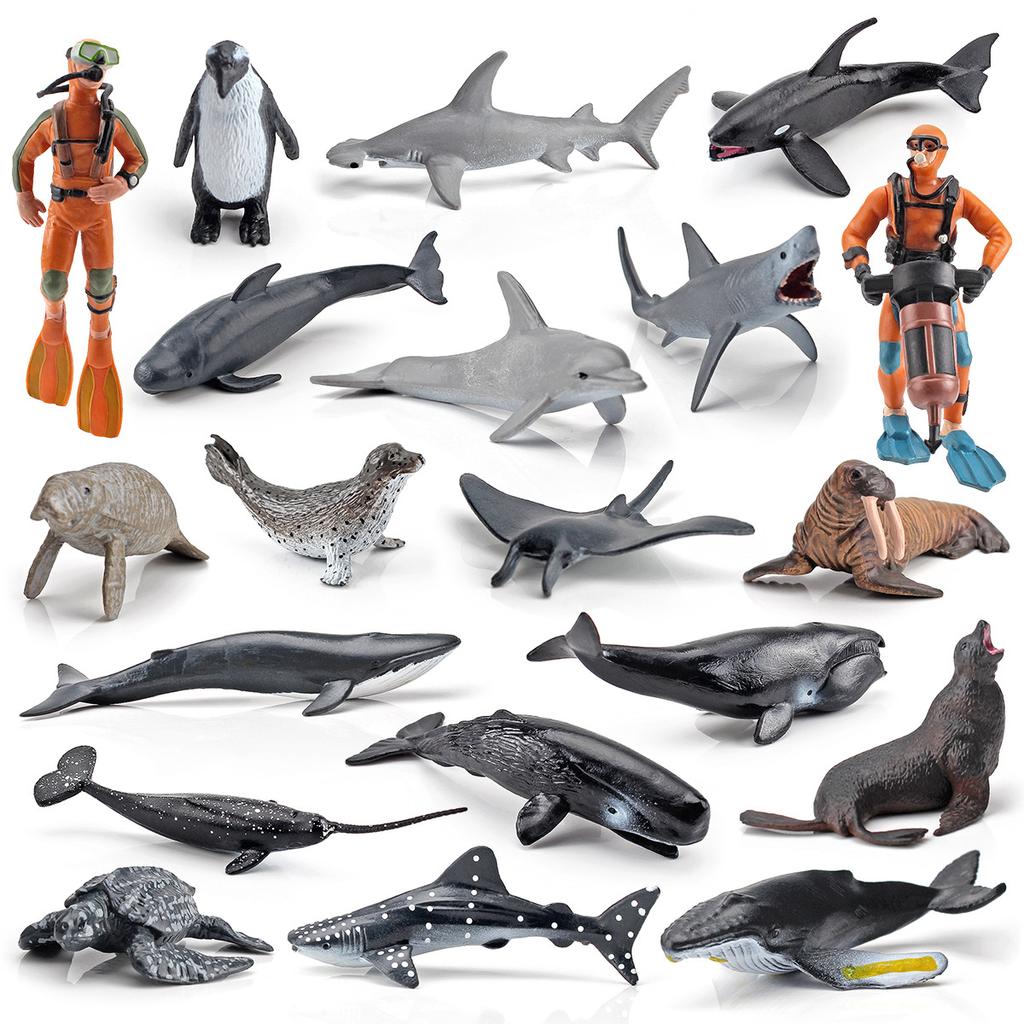 Simulated Killer Whale Devil Fish Sea Lion Penguin Dolphin Marine Animal Diver Model Set Static Ornament Toy