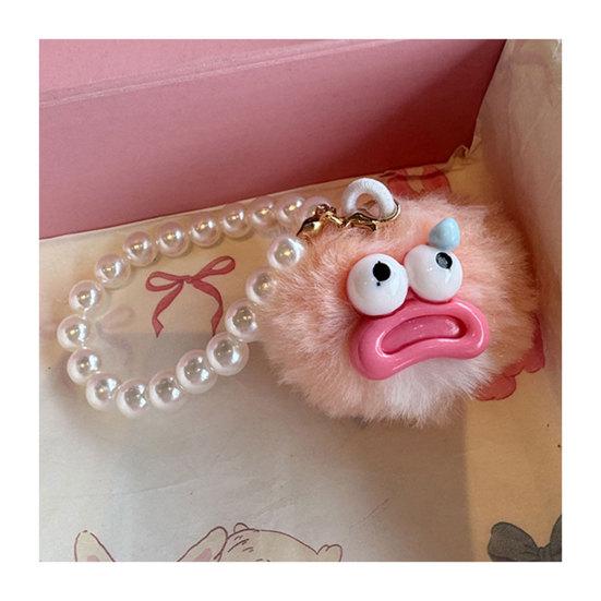 Yousheng Large Mouth Cartoon Plush Doll Keychain with Faux Pearls Lanyard Bag Hanging Decoration Macaron Color Key Holder Key Ornament