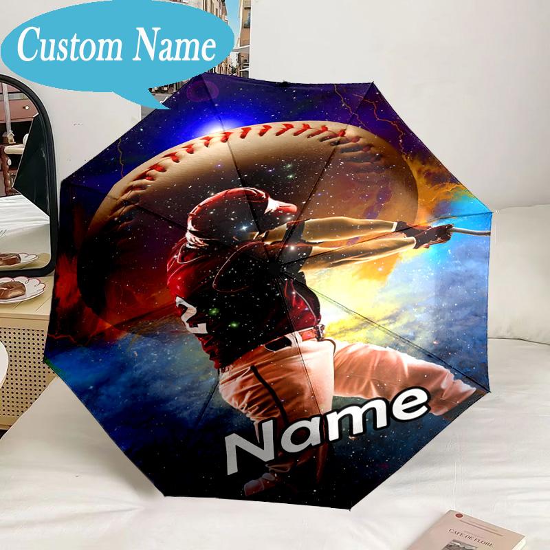 Custom Name Umbrella Baseball Glove Bat Umbrella 8-Frame for Travel, Camping, Casual Lightweight Portable, Essential for Family Gifts