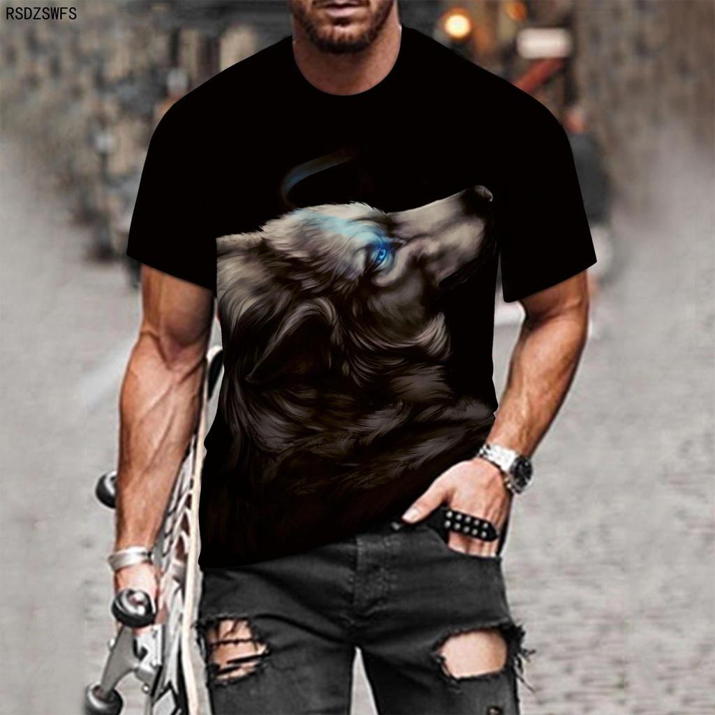 Couple Wolf Print T-Shirt Men's 3D T-Shirt Drop Ship Top Short Sleeve Camiseta Round Neck T-Shirt Fashion Casual Brand