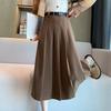 Women's Autumn and Winter Skirt, Thickened High Waist, Slim Woolen Pleated Skirt, Belt, Khaki Versatile Retro Midi Skirt