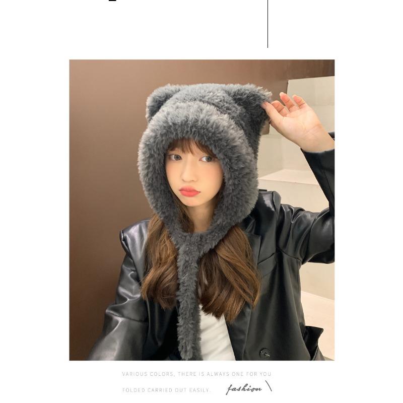 Шапка-ушанка женская зимняя плюшевая теплая вязаная шапка с защитой ушей