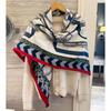 NINA SOLOR Buckle Wrap Color Block Silk Wool Square Scarf Shawl