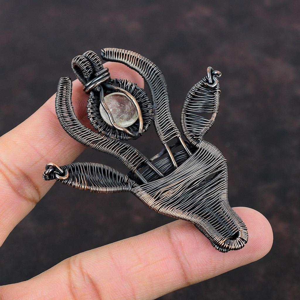 Подвеска из золотого рутила, подвеска из медной проволоки, подвеска ручной работы с драгоценными камнями, антикварная медная бижутерия, подвеска в виде коровьей морды, элегантная подвеска для подарка