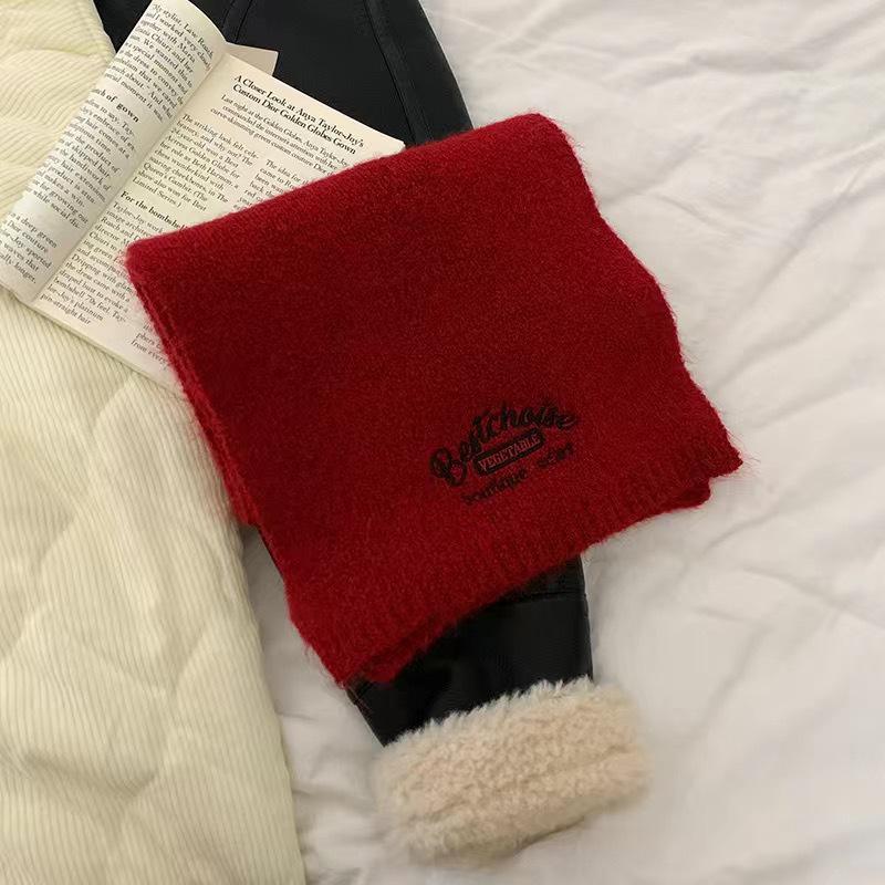 Korean-Style Mälard Letter Embroidered Winter Scarf for Women - Versatile Wool Knit Neck Warmer 2025.