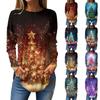 Women's Loose Round Neck Christmas  Printed Long Sleeved T Shirt Top Pullover Long Sleeved Sweatshirt