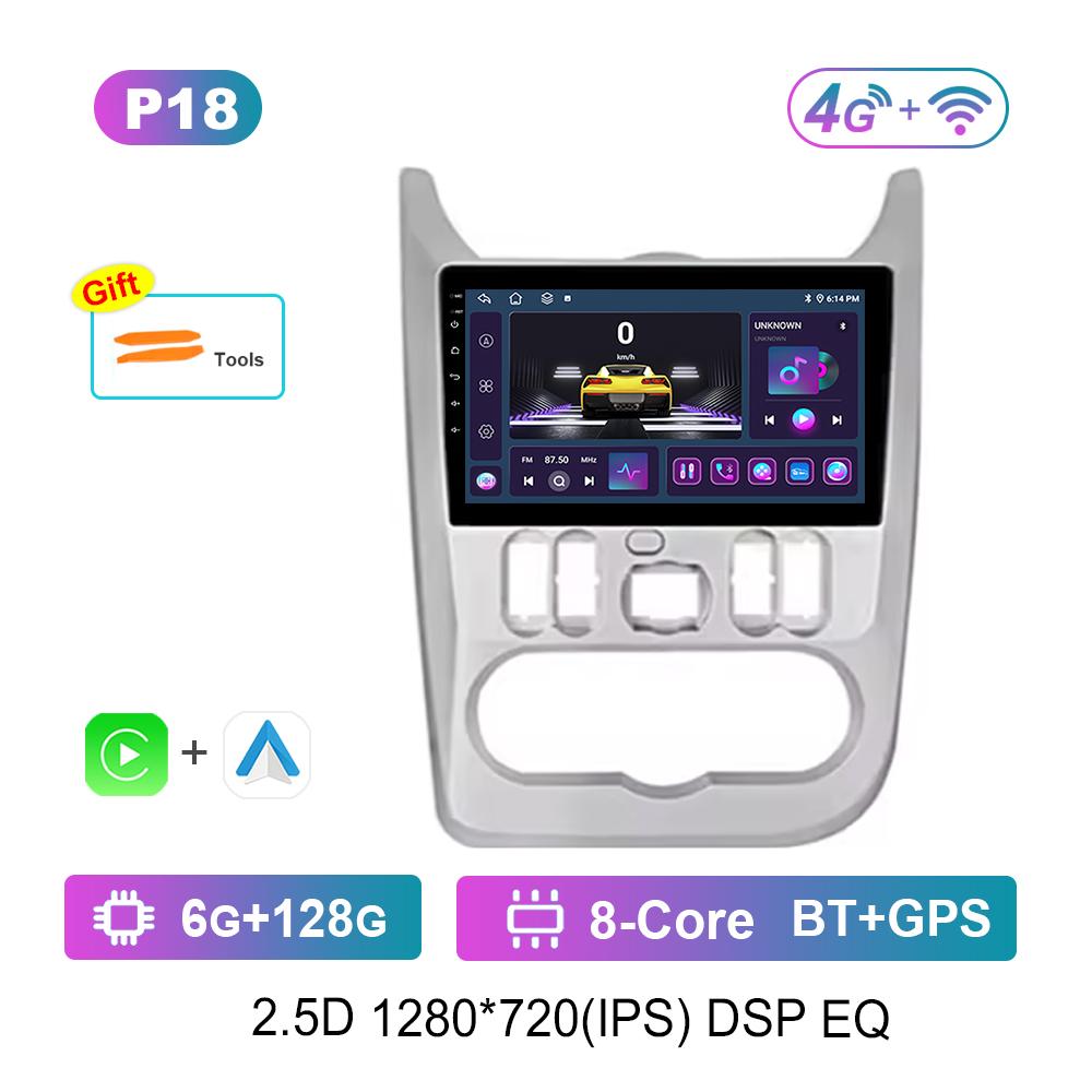 Автомобильный радиоприемник, мультимедийный проигрыватель для Renault Logan 1 Sandero 2009 - 2015 Android OS, беспроводная система Carplay, WiFi, головное устройство, GPS-навигация