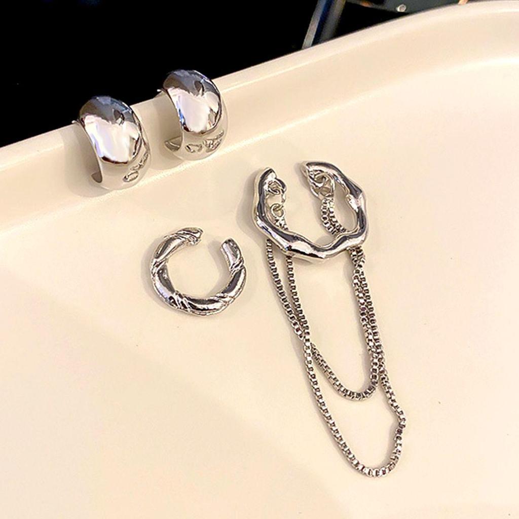 Серьги из серебра 925 пробы с нерегулярной цепочкой Дунгуань и набор кафф для ушей, не требующих прокола