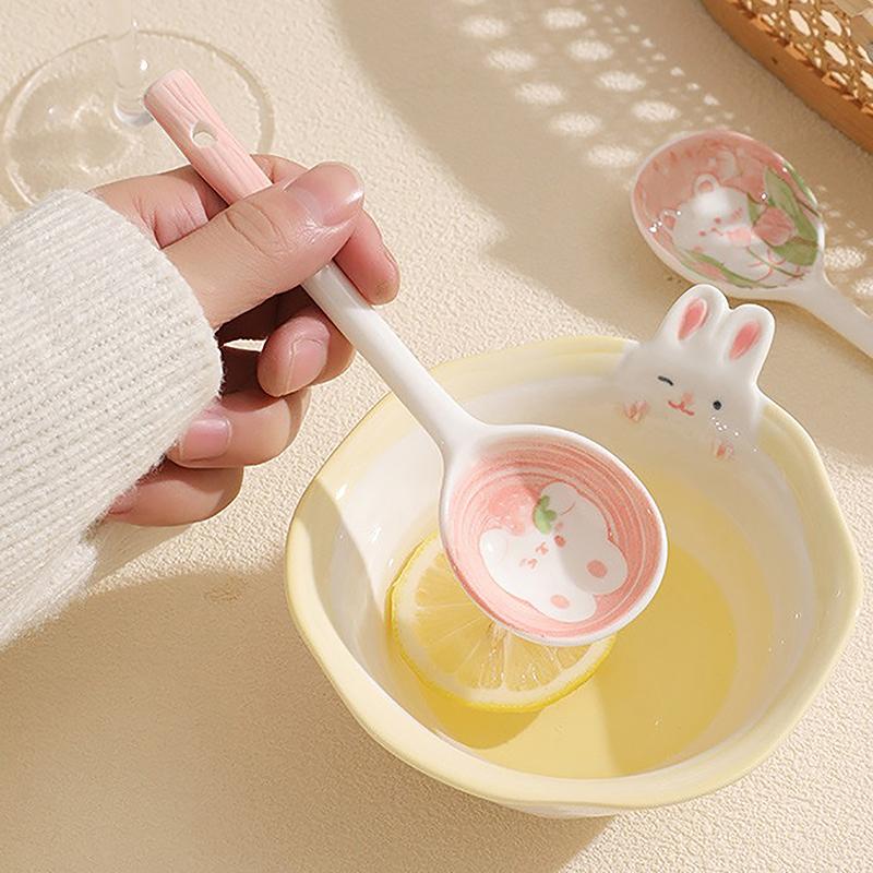 Керамическая ложка для супа, ложка для круп, милая бытовая посуда, расписанная кофейная ложка, ложка для варенья, подарочная ложка для десерта, кухонная утварь