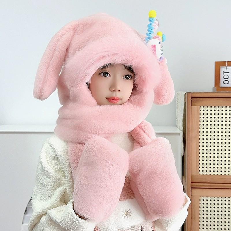 Милый детский комплект из шапки и шарфа с кроличьими ушками — мягкие, теплые и подвижные ушки для девочек.