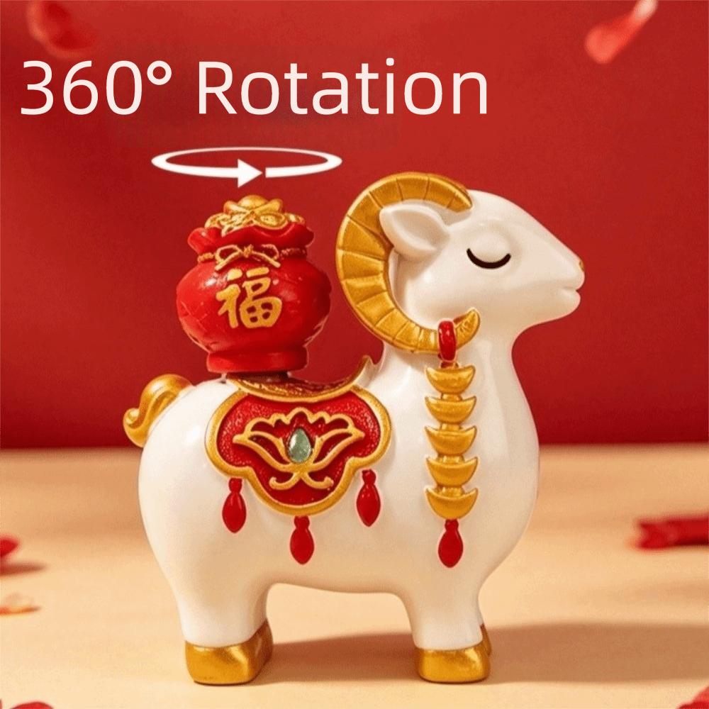Rotatable Fortune Bag Zodiac Goat Figurine Resin Car Dashboard Ornament Living Room
