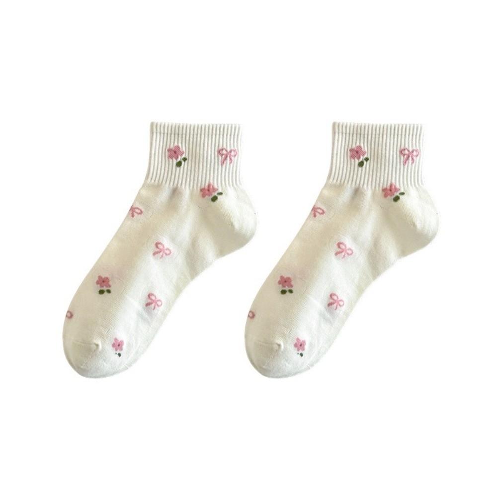 Warm Cute Short Tube Socks Sweet Bow Japanese Women's Socks Low Cut Dot Floral Socks Holiday Gifts