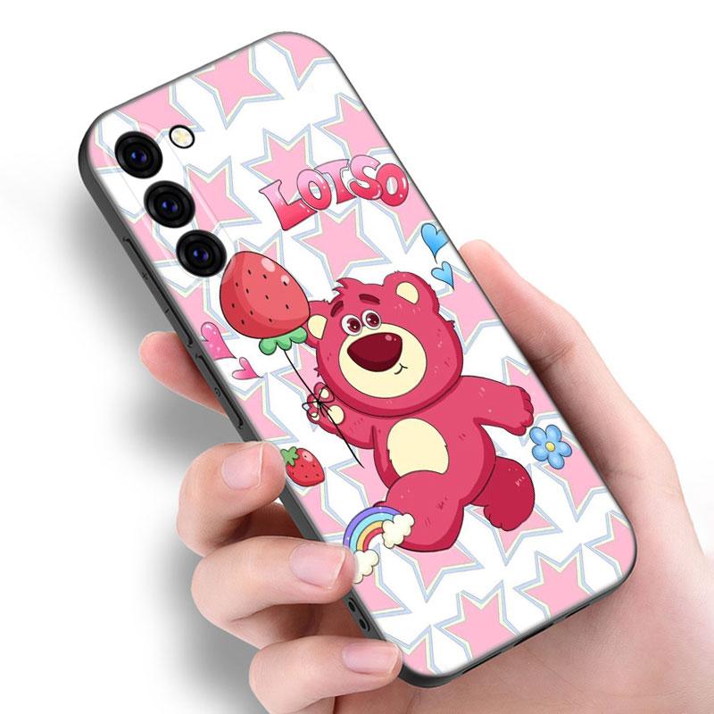 L-Lotso S-Strawberry Bear черный силиконовый чехол для телефона Samsung Galaxy S23 S21 S20 FE S24 S22 Ultra S10E S10 S9 S8 Plus