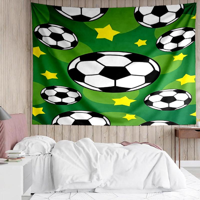 Soccer Print Tapestry, Backdrop, Easy Setup, Ideal for Bedroom, Office & Living Room, with Aesthetic Wall Hanging Decor.